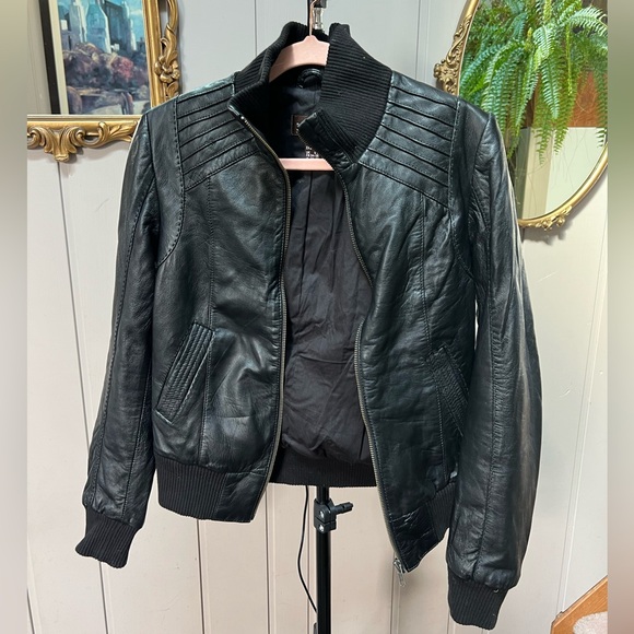 Black Danier leather bomber jacket 2XS - Picture 6 of 9